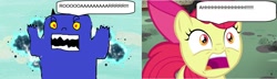 Size: 2502x716 | Tagged: safe, artist:anthony60617, edit, edited screencap, screencap, character:apple bloom, species:pony, episode:bloom and gloom, g4, my little pony: friendship is magic, comic, monster, roar, scared, screaming, yellow eyes