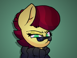 Size: 800x600 | Tagged: safe, artist:retro_hearts, oc, oc only, oc:aces high, species:earth pony, species:pony, clothing, female, glasses, mare, simple background, sunglasses, sweater, turtleneck