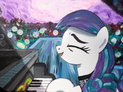 Size: 1601x1200 | Tagged: safe, artist:aquilateagle, character:coloratura, species:earth pony, species:pony, episode:the mane attraction, g4, my little pony: friendship is magic, cute, eyes closed, female, female focus, mare, musical instrument, open mouth, piano, playing instrument, rara, rarabetes, scene interpretation, singing, smiling, solo focus, spotlight, traditional art