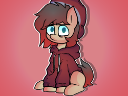 Size: 800x600 | Tagged: safe, artist:retro_hearts, oc, oc only, oc:cheat code, species:earth pony, species:pony, beanie, clothing, gamer, grumpy, hat, male, red background, simple background, sitting, stallion, tired