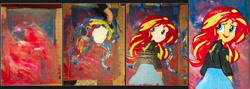 Size: 1280x454 | Tagged: safe, artist:aquilateagle, character:sunset shimmer, my little pony:equestria girls, cardboard box, female, painting, progression, solo, traditional art