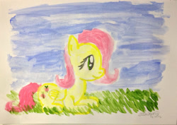 Size: 2061x1456 | Tagged: safe, artist:dabestpony, character:fluttershy, female, solo, traditional art, watercolor painting