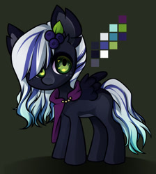 Size: 400x446 | Tagged: safe, artist:miioko, oc, oc only, oc:blackberry current, species:pegasus, species:pony, adopted, adopted oc, berries, black fur, chibi, female, freckles, green eyes, purple hair, solo, white hair
