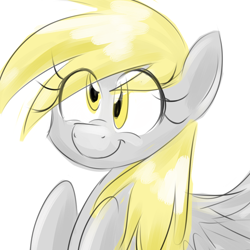 Size: 1024x1024 | Tagged: safe, artist:pocketyhat, character:derpy hooves, species:pegasus, species:pony, eye clipping through hair, female, looking at you, mare, simple background, smiling, solo, white background