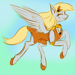 Size: 1024x1024 | Tagged: safe, artist:pocketyhat, character:derpy hooves, species:pegasus, species:pony, abstract background, clothing, colored hooves, cute, dress, eyes closed, female, flower, flower in hair, flying, hairpin derpy, mare, neckerchief, smiling, solo