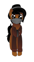 Size: 767x1364 | Tagged: safe, artist:deadwire765, derpibooru original, oc, oc:nazreen, species:pony, 2019 community collab, derpibooru community collaboration, bandana, clothing, hat, jacket, looking at you, simple background, solo, transparent background