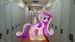 Size: 500x281 | Tagged: safe, artist:anthony60617, character:princess cadance, species:alicorn, species:pony, crown, hoof shoes, irl, jewelry, locker room, lockers, photo, ponies in real life, regalia, school