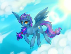 Size: 1440x1080 | Tagged: safe, artist:alpaca-pharaoh, oc, oc only, species:pegasus, species:pony, cool, flying, handsome, sky, solo, sunshine