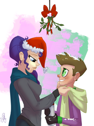 Size: 7865x10518 | Tagged: safe, artist:multiversecafe, character:rarity, character:spike, ship:sparity, absurd resolution, female, humanized, male, mistletoe, shipping, straight