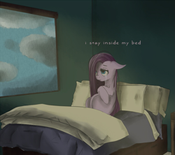 Size: 765x680 | Tagged: safe, artist:potheadsam, edit, character:pinkamena diane pie, character:pinkie pie, bed, crying, dark, female, room, sad, solo, text, text edit