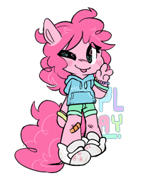 Size: 808x1004 | Tagged: safe, artist:chop4, character:pinkie pie, species:anthro, ambiguous facial structure, bandaid, blep, bracelet, clothing, cute, diapinkes, eye clipping through hair, female, heart, heart eyes, hoodie, jewelry, one eye closed, silly, simple background, solo, tongue out, transparent background, wingding eyes