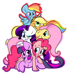 Size: 1280x1403 | Tagged: safe, artist:purrling, character:applejack, character:fluttershy, character:pinkie pie, character:rainbow dash, character:rarity, character:twilight sparkle, character:twilight sparkle (alicorn), species:alicorn, species:earth pony, species:pegasus, species:pony, species:unicorn, cute, dashabetes, diapinkes, female, floppy ears, jackabetes, mane six, mare, one eye closed, outline, pony pile, profile, prone, raribetes, shyabetes, simple background, transparent background, twiabetes