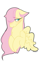 Size: 1183x1920 | Tagged: safe, artist:purrling, character:fluttershy, species:pegasus, species:pony, blushing, bust, chest fluff, colored ears, colored hooves, colored pupils, cute, ear fluff, female, hair over one eye, shyabetes, simple background, solo, transparent background, unshorn fetlocks