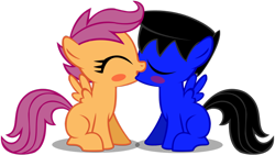 Size: 900x508 | Tagged: safe, artist:bigdream64, character:scootaloo, oc, species:pegasus, species:pony, blushing, canon x oc, female, kissing, male, shipping, straight