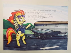 Size: 4032x3024 | Tagged: safe, artist:cosmotic1214, character:spitfire, species:pegasus, species:pony, episode:wonderbolts academy, g4, my little pony: friendship is magic, aircraft, airforce, british, clothing, fighter, gpws, military, military uniform, namesake, plane, runway, sunglasses, supermarine spitfire, uniform, wonderbolts, wonderbolts dress uniform, wonderbolts uniform