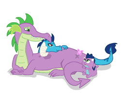 Size: 1000x800 | Tagged: safe, artist:slushnstuff, character:princess ember, character:spike, parent:princess ember, parent:spike, parents:emberspike, species:dragon, ship:emberspike, dragoness, family, female, male, offspring, shipping, simple background, straight, white background