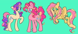 Size: 2048x893 | Tagged: safe, artist:echobone, character:fluttershy, character:pinkie pie, character:rarity, monster pony, octopony, original species, species swap, tentacle hair
