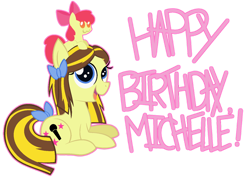 Size: 1024x730 | Tagged: safe, artist:mylittlepon3lov3, character:apple bloom, species:pony, :3, bow, michelle creber, ponified, prone, simple background, tail bow, transparent background
