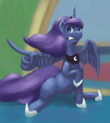 Size: 2560x2883 | Tagged: safe, artist:terrafomer, character:princess luna, species:alicorn, species:pony, angry, female, gritted teeth, horn, jewelry, pointing, regalia, solo, spread wings, wing hands, wings