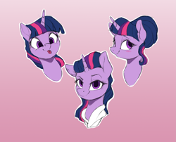 Size: 2769x2236 | Tagged: safe, artist:vanillaghosties, character:twilight sparkle, character:twilight sparkle (alicorn), species:alicorn, species:pony, episode:rarity's biggest fan, spoiler:interseason shorts, alternate hairstyle, blep, blushing, bust, cute, female, gradient background, hair bun, looking at you, mare, portrait, silly, solo, tongue out, twiabetes