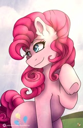 Size: 776x1200 | Tagged: safe, artist:gingerbreadarts, character:pinkie pie, species:earth pony, species:pony, cheek fluff, cute, cutie mark, diapinkes, ear fluff, female, leg fluff, lifted leg, smiling, solo