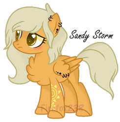 Size: 400x408 | Tagged: safe, artist:firefox238, artist:starburst987, base used, oc, oc only, oc:sandy storms, species:pegasus, species:pony, blushing, chest fluff, ear piercing, earring, female, jewelry, mare, piercing, simple background, solo, tattoo, transparent background, watermark, wing piercing