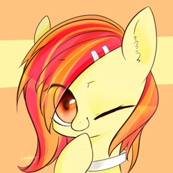Size: 4048x4048 | Tagged: safe, artist:lity, oc, oc only, species:pony, absurd resolution, collar, hoof on chin, one eye closed, solo, wink