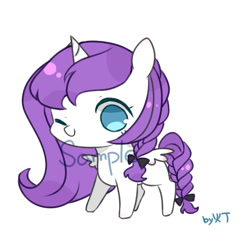 Size: 1400x1400 | Tagged: safe, artist:lity, oc, oc only, species:alicorn, species:pony, braid, braided tail, chibi, cute, no pupils, one eye closed, simple background, solo, watermark, white background, wink