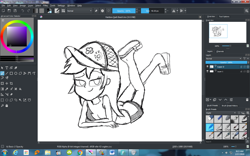 Size: 1440x900 | Tagged: safe, artist:n3ro 182, character:rainbow dash, my little pony:equestria girls, bedroom eyes, cap, clothing, feet, flip-flops, hat, krita, legs, sandals, smiling, swimming trunks, swimsuit, the pose, wip