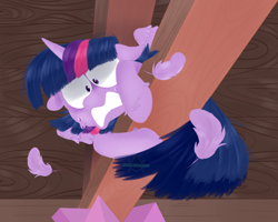 Size: 1280x1024 | Tagged: safe, artist:incubugs, character:twilight sparkle, character:twilight sparkle (alicorn), species:alicorn, species:pony, episode:starlight the hypnotist, spoiler:interseason shorts, behaving like a bird, fear, feather, female, floppy ears, scared, scene interpretation, solo, something is not right, sweat
