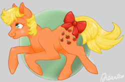 Size: 377x247 | Tagged: safe, artist:dreamilil, character:applejack (g1), g1, bow, freckles, tail bow