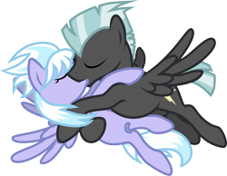 Size: 6500x5043 | Tagged: safe, artist:groxy-cyber-soul, character:cloudchaser, character:thunderlane, species:pegasus, species:pony, ship:thunderchaser, g4, absurd resolution, eyes closed, female, hug, kissing, male, mare, shipping, simple background, spread wings, stallion, straight, wings
