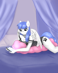 Size: 2000x2500 | Tagged: safe, artist:jerraldina, oc, oc only, oc:snow pup, species:anthro, species:pegasus, species:pony, beanbag chair, texting, wings