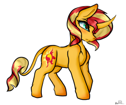 Size: 1200x1000 | Tagged: safe, artist:crazysurprise, character:sunset shimmer, species:pony, species:unicorn, curved horn, female, horn, mare, simple background, solo, white background