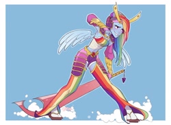 Size: 2300x1673 | Tagged: safe, artist:skirtzzz, character:rainbow dash, species:human, armpits, clothing, crossover, female, final fantasy, pony coloring, simple background, smiling, solo
