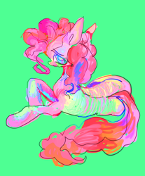 Size: 2332x2821 | Tagged: safe, artist:echobone, character:pinkie pie, species:pony, colourful, eyestrain warning, female, green background, needs more saturation, sad, simple background, solo