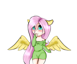 Size: 1200x1000 | Tagged: safe, artist:crazysurprise, character:fluttershy, species:human, chibi, clothing, eared humanization, female, humanized, simple background, solo, sweater, sweatershy, transparent background, winged humanization, wings