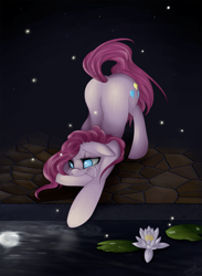 Size: 1029x1405 | Tagged: safe, artist:ouyrof, character:pinkie pie, crying, pond, sad, water