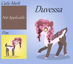 Size: 4444x3856 | Tagged: safe, artist:a-chatty-cathy, oc, oc:duvessa, parent:discord, parent:pinkie pie, parents:discopie, female, hybrid, interspecies offspring, offspring, reference sheet, solo