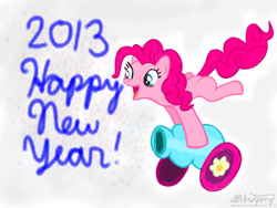 Size: 900x675 | Tagged: safe, artist:dabestpony, character:pinkie pie, 2013, derp, new year, party cannon, sketchy