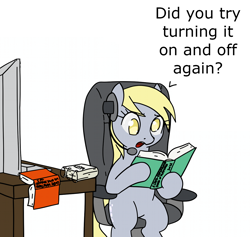 Size: 1178x1116 | Tagged: safe, artist:lightbulb, edit, editor:luckydonald, character:derpy hooves, species:pegasus, species:pony, book, derpy hooves tech support, derpy tech support, edit:luckydonald, female, headset, mare, solo, tech support