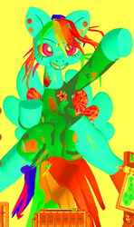Size: 931x1575 | Tagged: safe, artist:echobone, character:rainbow dash, species:pony, clothing, eyestrain warning, female, needs more saturation, solo