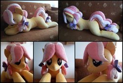 Size: 1937x1313 | Tagged: safe, artist:rosamariposacrafts, character:kettle corn, species:pony, irl, life size, photo, plushie, prone, solo