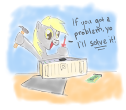 Size: 804x704 | Tagged: safe, artist:runbowdash, character:derpy hooves, species:pegasus, species:pony, computer, female, hammer, ice ice baby, mare, screwdriver, solo, song reference, tools, vanilla ice