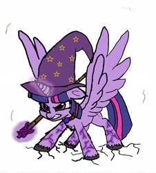 Size: 1260x1394 | Tagged: safe, artist:danksailor, character:twilight sparkle, character:twilight sparkle (alicorn), species:alicorn, species:pony, angry, art, clothing, female, hat, magic, solo, wizard, wizard hat
