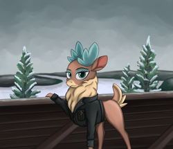 Size: 2500x2150 | Tagged: safe, artist:sinniepony, community related, character:velvet reindeer, species:deer, them's fightin' herds, blue eyes, clothing, female, snow, solo, tundra, uniform