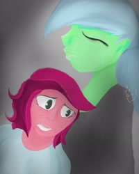 Size: 2160x2694 | Tagged: safe, artist:artisticfangirl7, character:gloriosa daisy, oc, oc:green heart, equestria girls:legend of everfree, g4, my little pony: equestria girls, my little pony:equestria girls, alternate hairstyle, detailed, digital painting, green skin, painting, vitiligo, watermark
