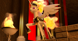 Size: 2048x1080 | Tagged: safe, artist:twilighlot, character:nightmare star, species:pony, 3d, autodesk maya, castle, fire