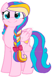 Size: 600x885 | Tagged: safe, artist:pokeponyeq, character:ploomette, species:pegasus, species:pony, bow, braid, deviantart watermark, female, hair bow, mare, obtrusive watermark, simple background, smiling, solo, transparent background, watermark