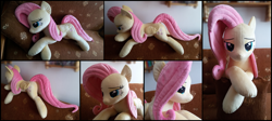 Size: 2932x1317 | Tagged: safe, artist:rosamariposacrafts, character:fluttershy, species:pony, irl, photo, plushie, solo